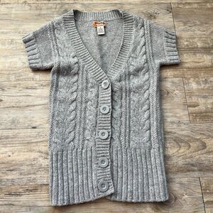 Y2K Vintage Sweater Cardigan Short Sleeve 2000s Heather Gray Knit Layer Soft S